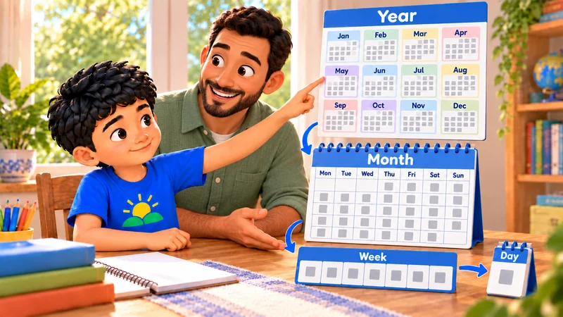 Marvin and his dad explore connected year, month, week and day calendars.