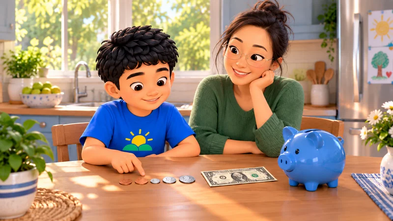 Marvin explores coins and a bill with his mother.