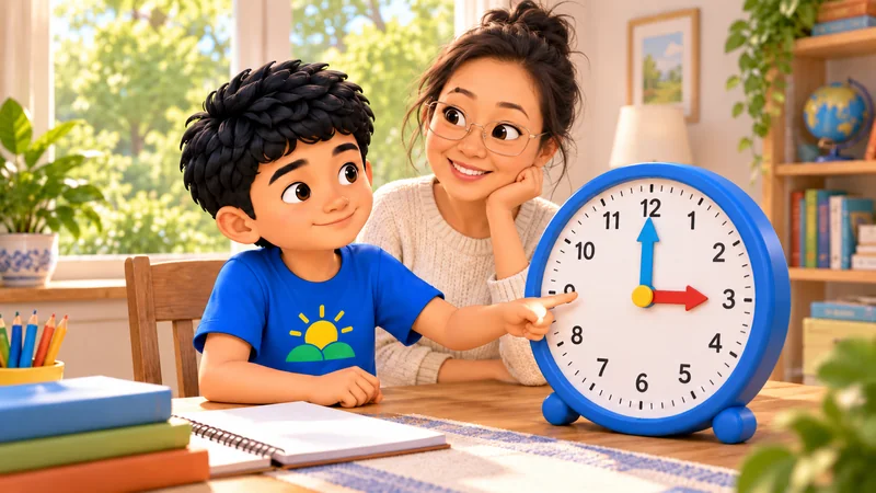 Marvin explores a teaching clock with his mother.