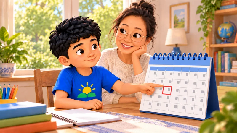 Marvin explores a calendar with his mother.