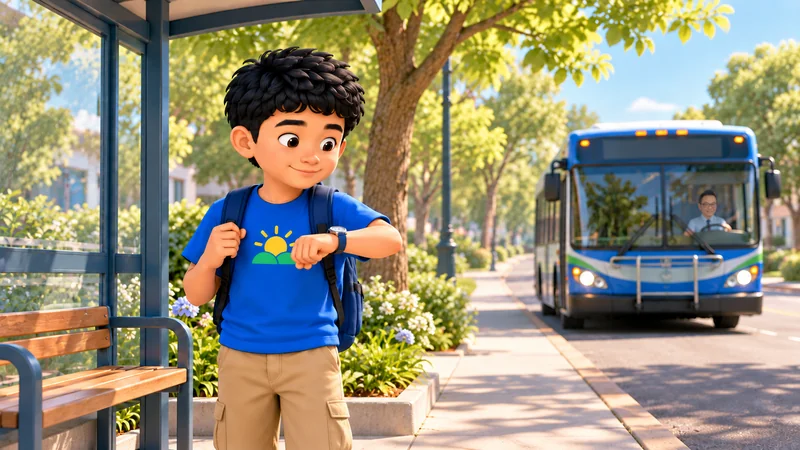 Marvin checks his watch while waiting for a bus.