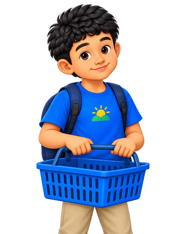 Marvin with an empty shopping basket